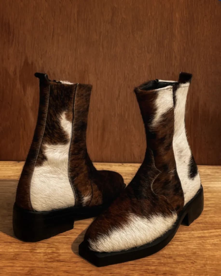 Cow Print Real Fur Ankle Boots